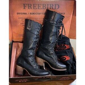 Freebird Grany Lace Up Size 10 Black Tall Boots Distressed Whimsigoth Grunge